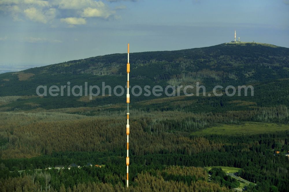 Aerial image Torfhaus - Steel mast funkturm and transmission system as basic network transmitter of NDR Norddeutscher Rundfunk in Torfhaus in the state Lower Saxony, Germany