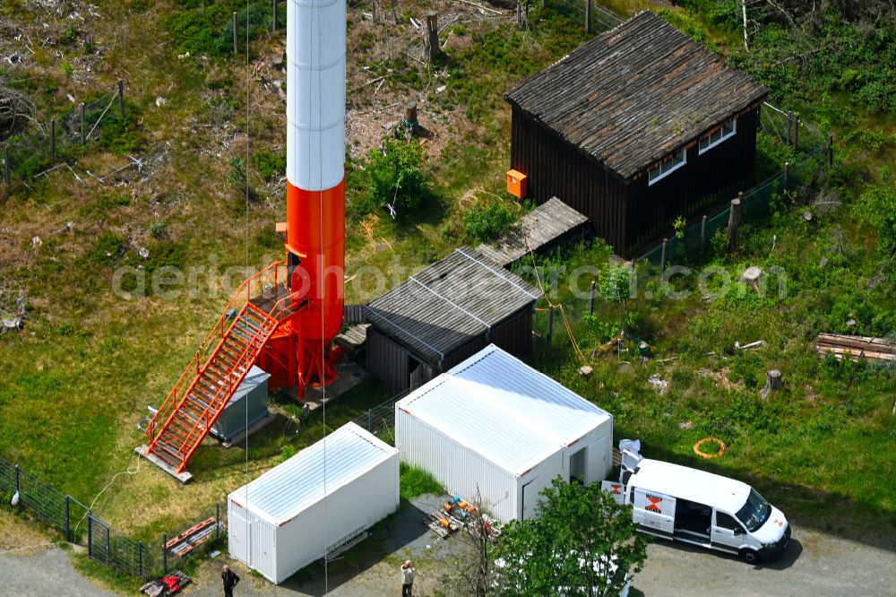 Torfhaus from the bird's eye view: Steel mast funkturm and transmission system as basic network transmitter of NDR Norddeutscher Rundfunk in Torfhaus in the state Lower Saxony, Germany