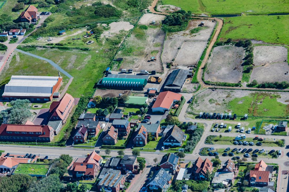 Aerial image Norderney - Stables and paddocks of the Tegtmeyer family riding stable on the island of Norderney in the state of Lower Saxony, Germany