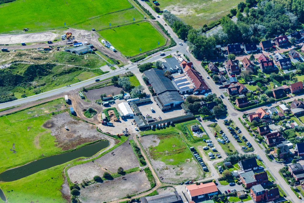 Aerial photograph Norderney - Stables and paddocks of the Tegtmeyer family riding stable on the island of Norderney in the state of Lower Saxony, Germany