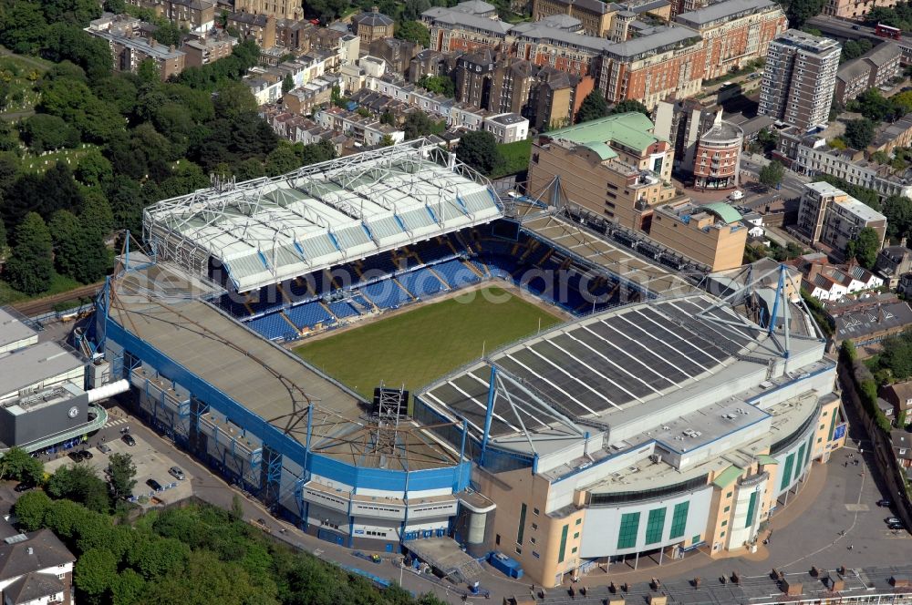 Aerial image London - The Stamford Bridge stadium is the home ground of the English Premier League Chelsea Football Club in Great Britain