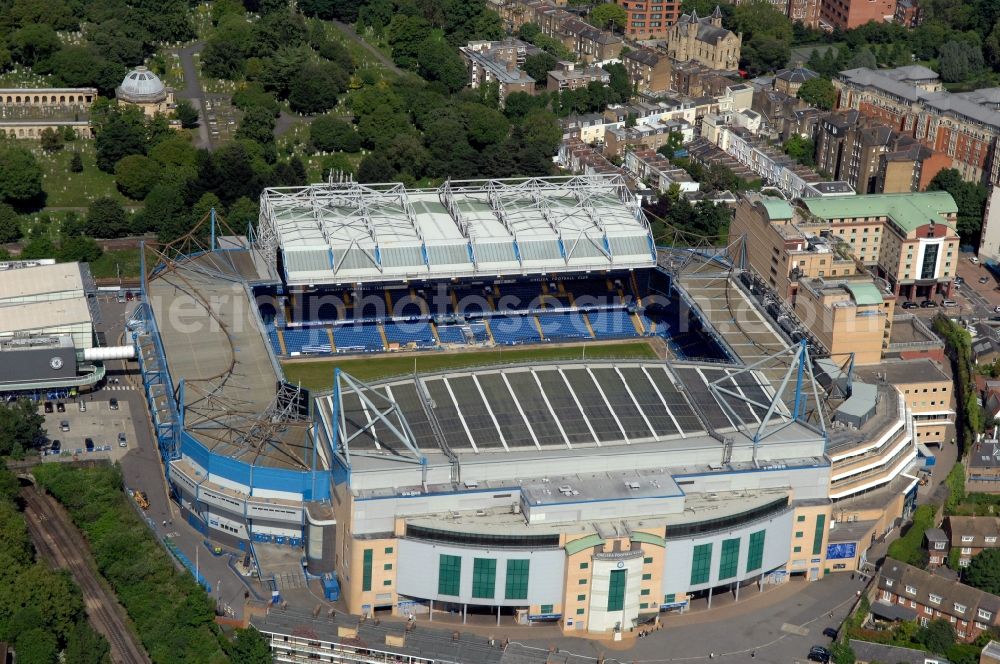 London from above - The Stamford Bridge stadium is the home ground of the English Premier League Chelsea Football Club in Great Britain