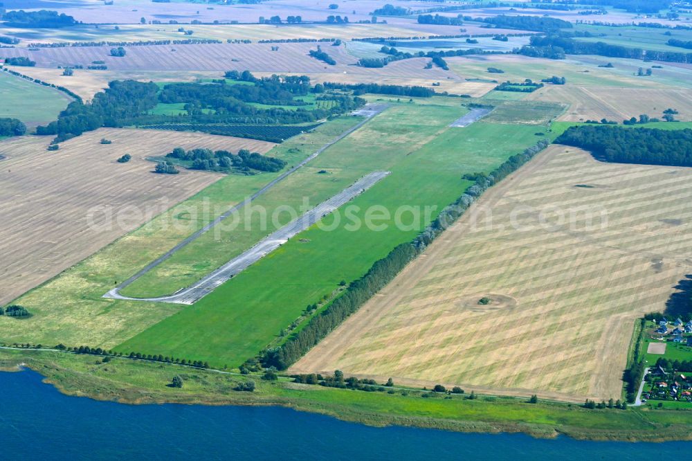 Nisdorf from the bird's eye view: Locked runway at the former airfield Gross Mohrdorf in Nisdorf in the state Mecklenburg - Western Pomerania, Germany