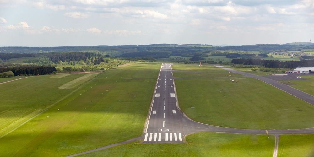 Burbach from above - Runway and landing strip on the Siegerland airport in Burbach in the state of North Rhine-Westphalia
