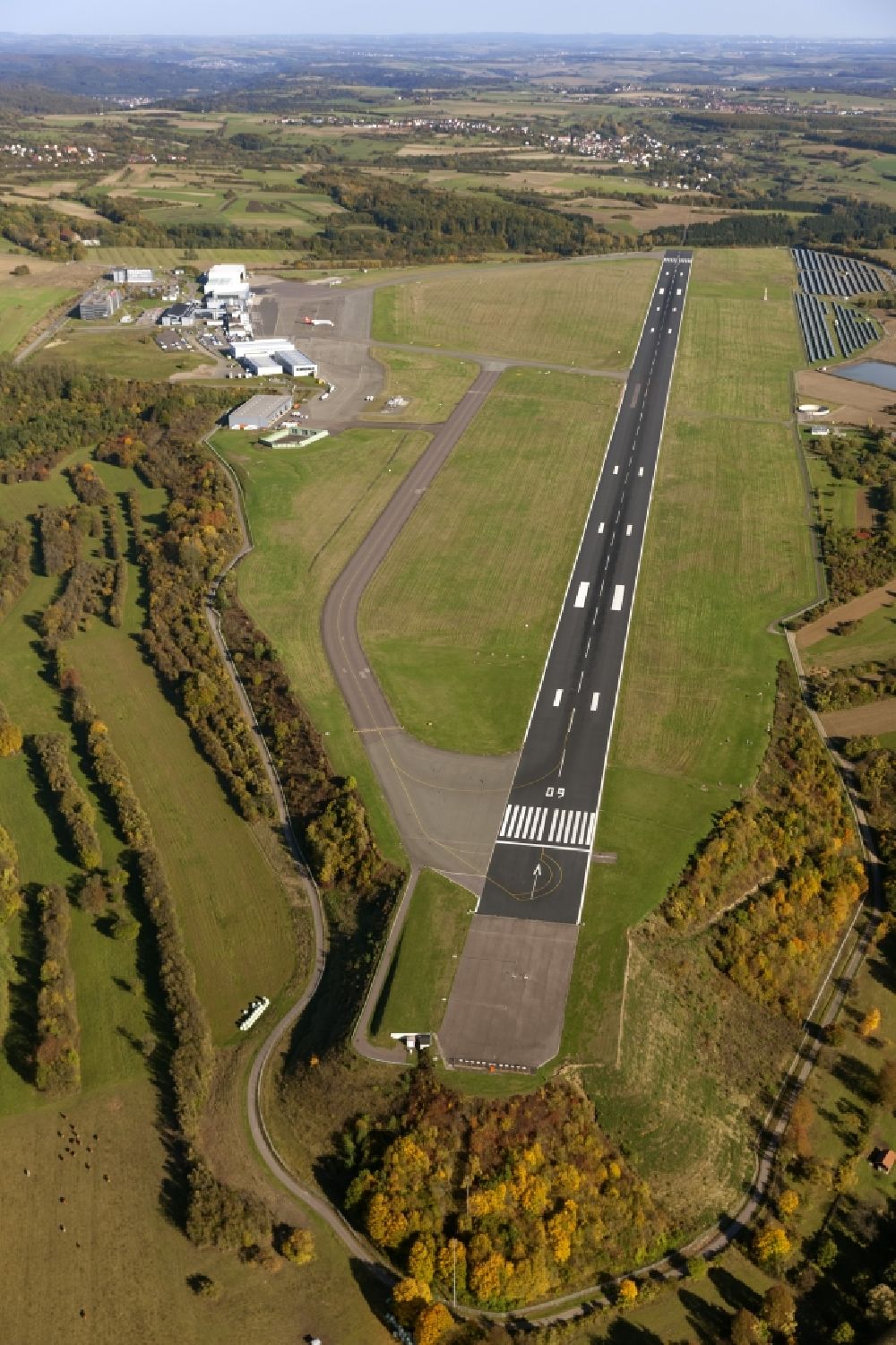Aerial image Saarbrücken - Runway with taxiways to the terminal on the site of the Saarland, Saarbrücken Airport
