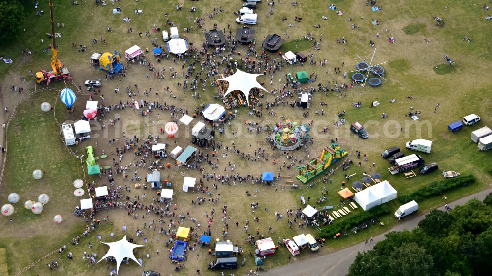 Bonn from above - Launch preparations for the balloon festival in Bonn in the state North Rhine-Westphalia, Germany