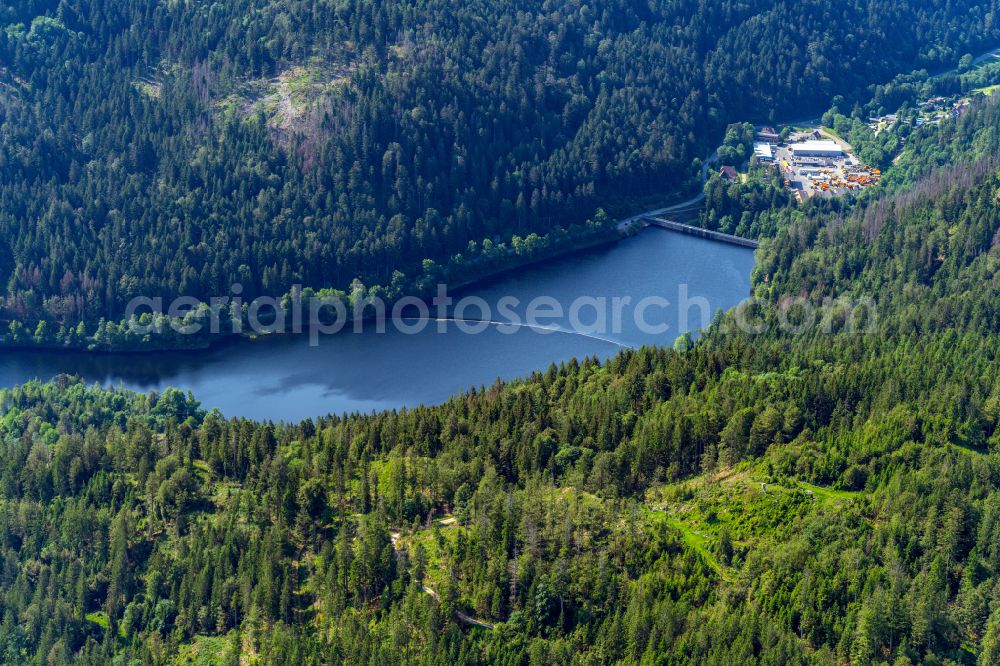 Aerial image Sankt Blasien - Impoundment and shore areas at the lake Albstausee in Sankt Blasien in the state Baden-Wuerttemberg, Germany