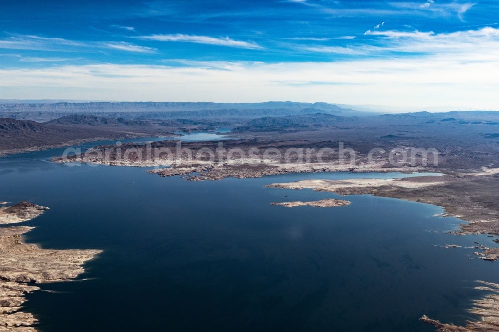 Echo Bay from the bird's eye view: Impoundment and shore areas at the lake Lake Mead in Echo Bay in Nevada, United States of America