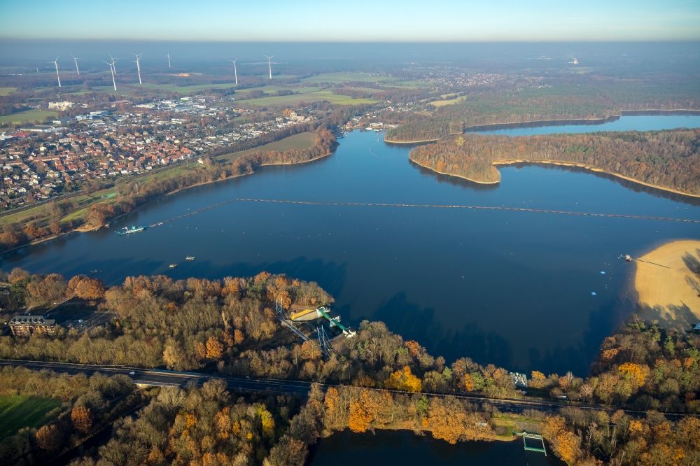Haltern am See from above - Impoundment and shore areas at the lake Halterner Stausee in Haltern am See in the state North Rhine-Westphalia, Germany