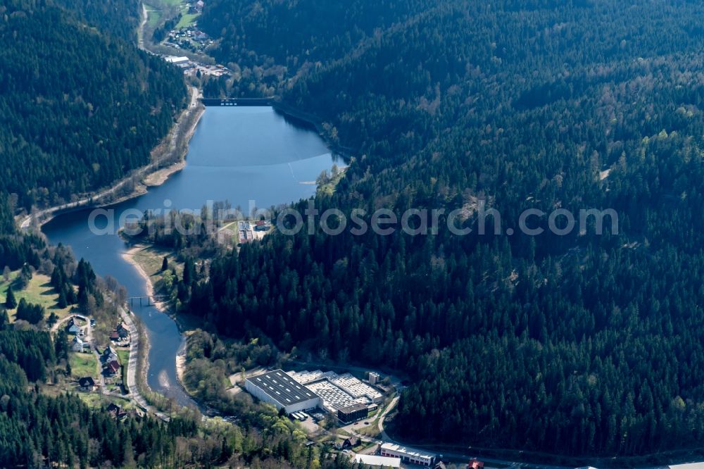 Sankt Blasien from the bird's eye view: Impoundment and shore areas at the lake Albstausee in Sankt Blasien in the state Baden-Wuerttemberg, Germany