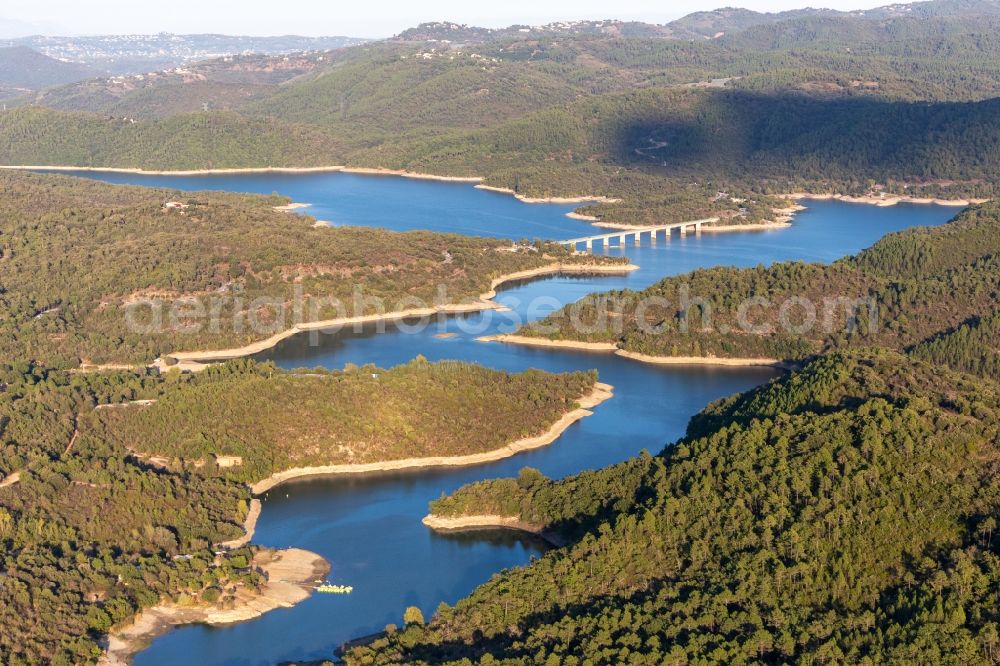 Tanneron from the bird's eye view: Impoundment and shore areas at the lake Lac de Saint cassien in Tanneron in Provence-Alpes-Cote d'Azur, France