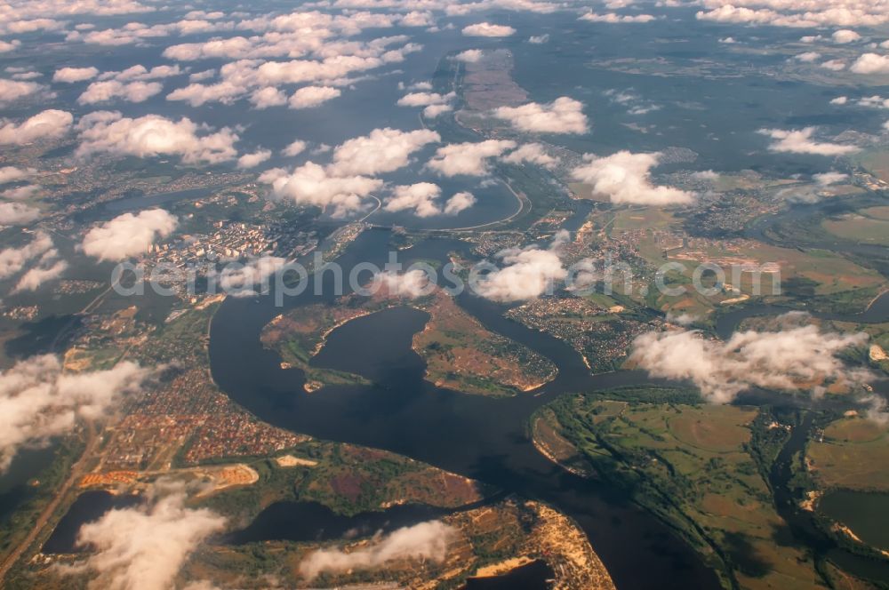 Aerial photograph Vyshhorod - Impoundment and shore areas at the lake of Kiewer Meeres in Vyshhorod in Kyivska oblast, Ukraine