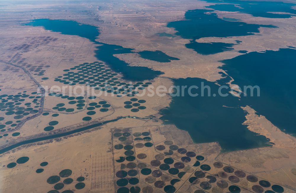Aerial image Wadi Kom Ombo - Impoundment and shore areas at the lake Toshka Lakes in Wadi Kom Ombo in Aswan Governorate, Egypt