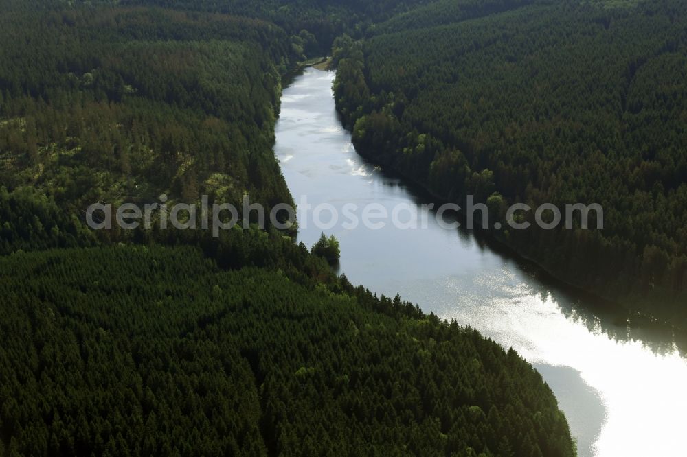 Aerial image Wernigerode - Impoundment and shore areas at the lake Zillierbachtalsperre in Wernigerode in the state Saxony-Anhalt, Germany