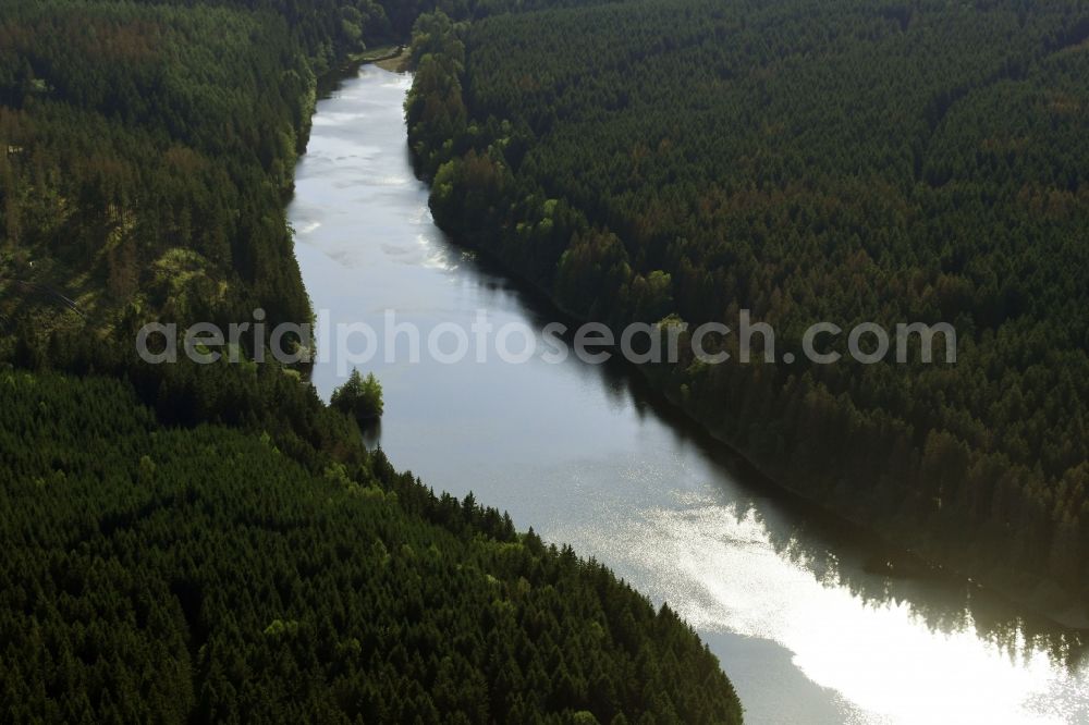 Aerial photograph Wernigerode - Impoundment and shore areas at the lake Zillierbachtalsperre in Wernigerode in the state Saxony-Anhalt, Germany
