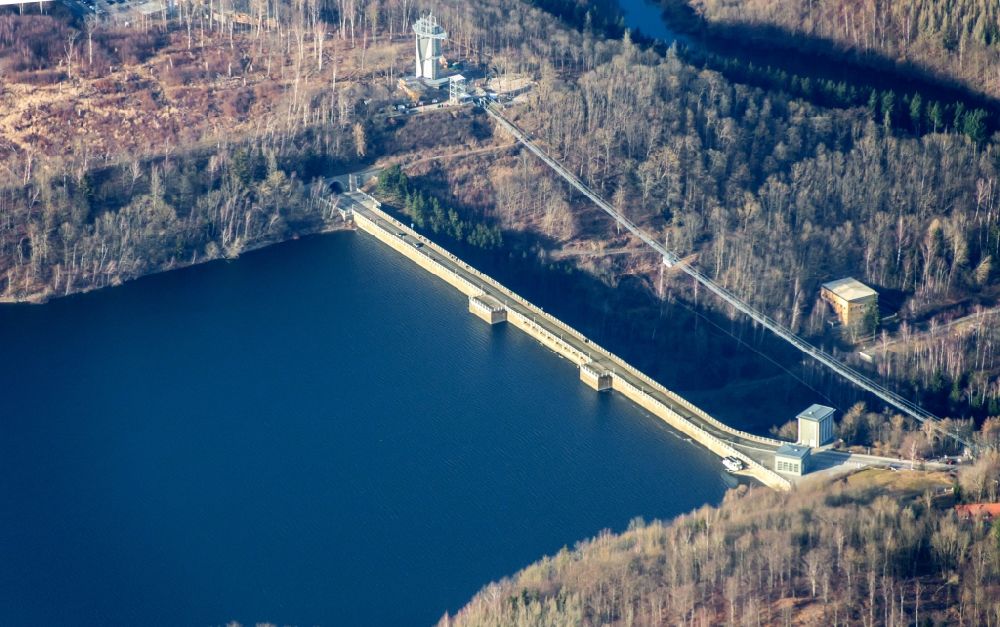 Elbingerode (Harz) from the bird's eye view: Dam wall at the reservoir Rappbodetalsperre in Elbingerode (Harz) in the state Saxony-Anhalt, Germany