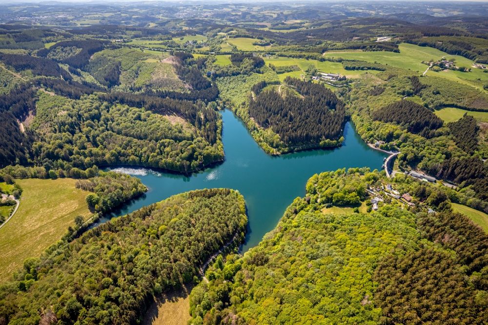 Aerial image Meinerzhagen - Riparian areas at the Fuerwiggetalsperre reservoir near Meinerzhagen in the state North Rhine-Westphalia, Germany