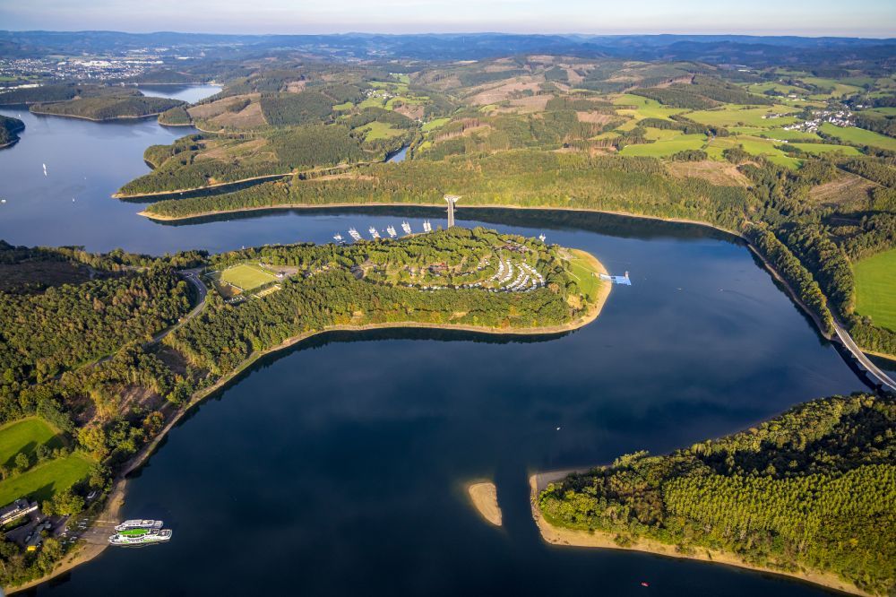 Aerial image Sondern - Shore areas at the lake Biggetalsperre in Sondern in the state North Rhine-Westphalia, Germany