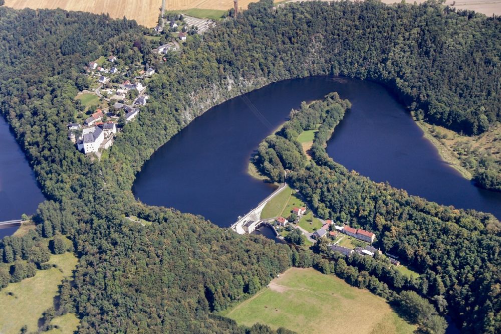 Aerial image Gräfenwarth - Shore areas at the lake Talsperre Bleilochstausee in Graefenwarth in the state Thuringia, Germany