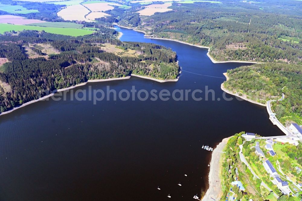 Gräfenwarth from above - Shore areas at the lake Talsperre Bleilochstausee in Graefenwarth in the state Thuringia, Germany