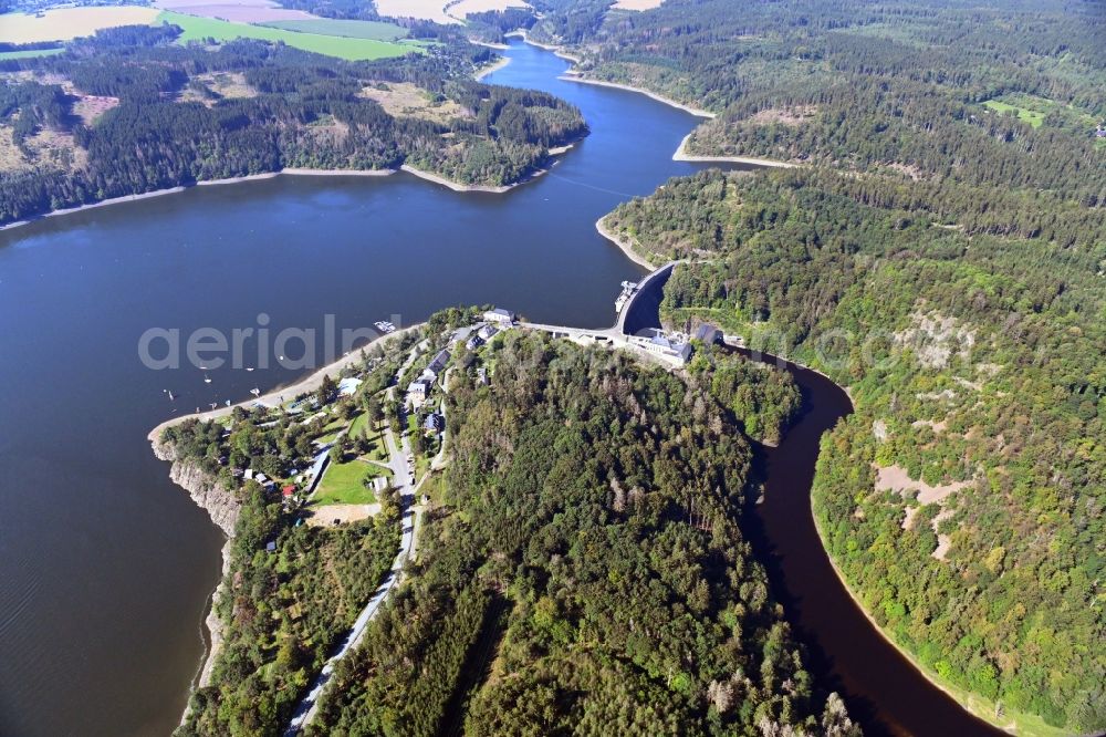 Aerial image Gräfenwarth - Shore areas at the lake Talsperre Bleilochstausee in Graefenwarth in the state Thuringia, Germany