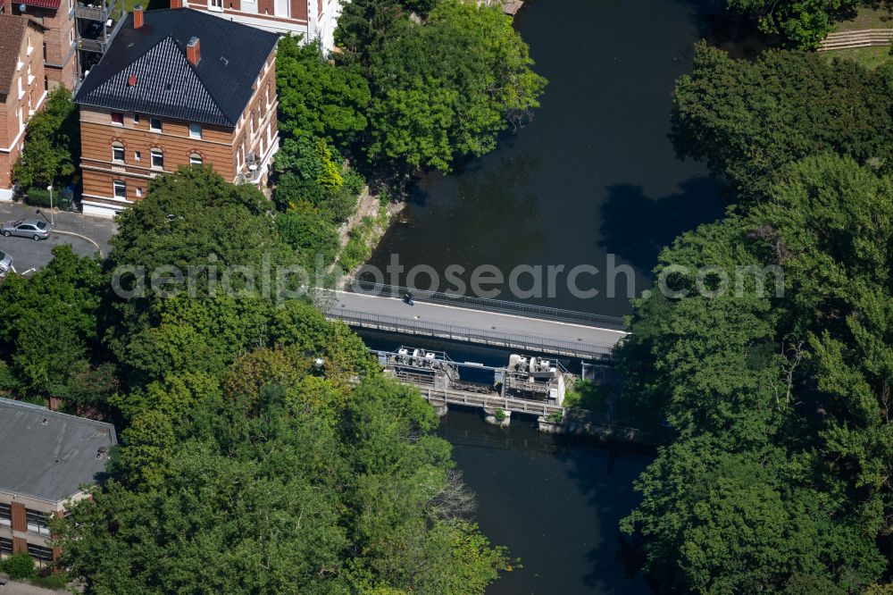 Aerial photograph Braunschweig - Weir Petriwehr on the banks of the flux flow Oker in Brunswick in the state Lower Saxony, Germany