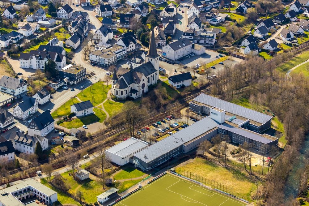 Aerial image Olsberg - School building of the municipal Special education school Ruhraue in the office Bigge in Olsberg in the state North Rhine-Westphalia, Germany