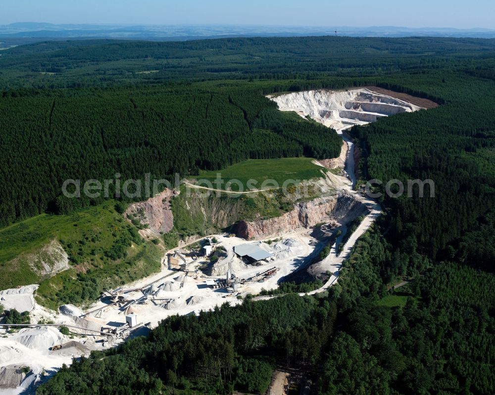 Argenthal from the bird's eye view: Quarry of the company thomas asphalt-stein GmbH & Co. KG for the mining and extraction of asphalt stone in Argenthal in the state Rhineland-Palatinate, Germany