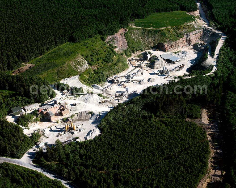 Aerial image Argenthal - Quarry of the company thomas asphalt-stein GmbH & Co. KG for the mining and extraction of asphalt stone in Argenthal in the state Rhineland-Palatinate, Germany