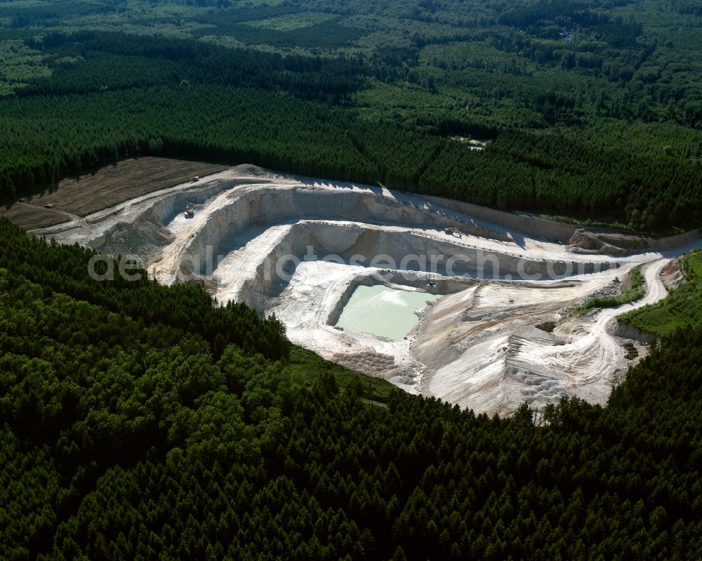Argenthal from above - Quarry of the company thomas asphalt-stein GmbH & Co. KG for the mining and extraction of asphalt stone in Argenthal in the state Rhineland-Palatinate, Germany