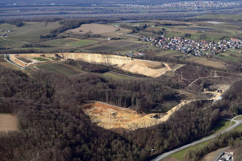 Aerial image Efringen-Kirchen - Company grounds and stone quarry for limestone of the Lhoist-Group ( former HeidelbergerCement ) in the district Istein in Efringen-Kirchen in the state Baden-Wurttemberg, Germany