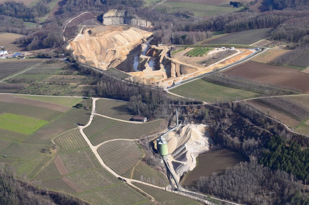Aerial image Efringen-Kirchen - Company grounds and stone quarry for limestone of the Lhoist-Group ( former HeidelbergerCement ) in the district Istein in Efringen-Kirchen in the state Baden-Wurttemberg, Germany