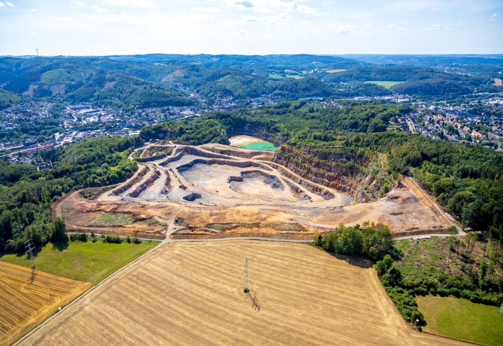 Aerial photograph Hagen - Quarry for the mining of Hohenlimburger Kalkwerke GmbH in the district Hohenlimburg in Hagen in the state North Rhine-Westphalia, Germany