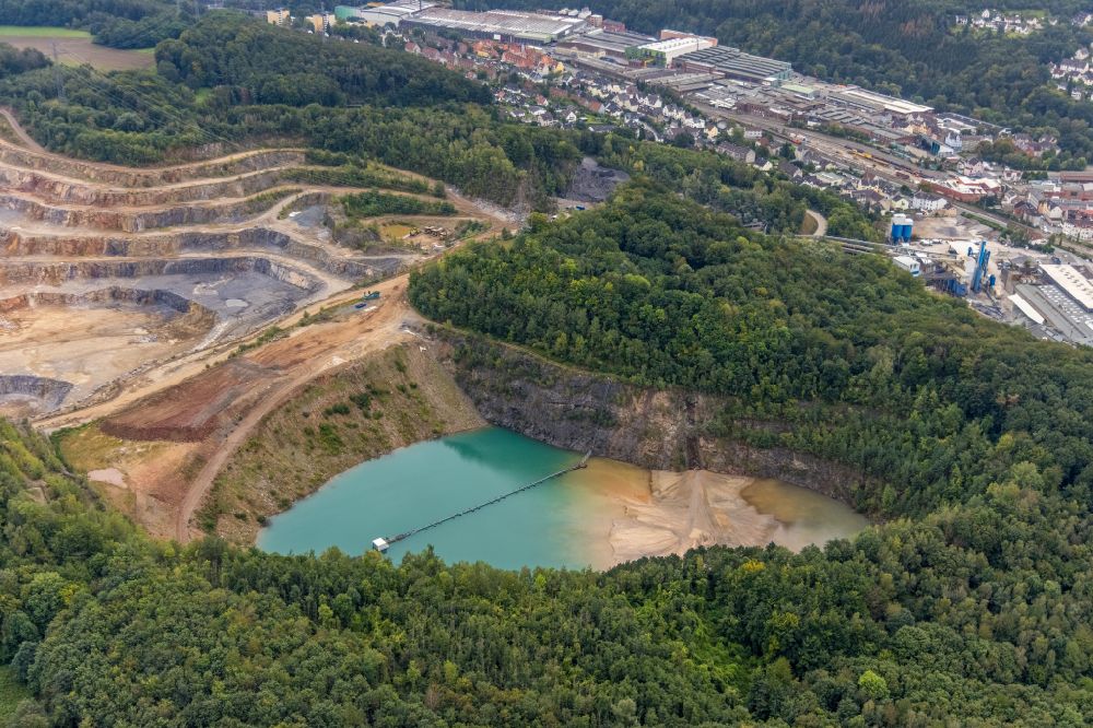 Hagen from the bird's eye view: Quarry for the mining of Hohenlimburger Kalkwerke GmbH in the district Hohenlimburg in Hagen at Ruhrgebiet in the state North Rhine-Westphalia, Germany