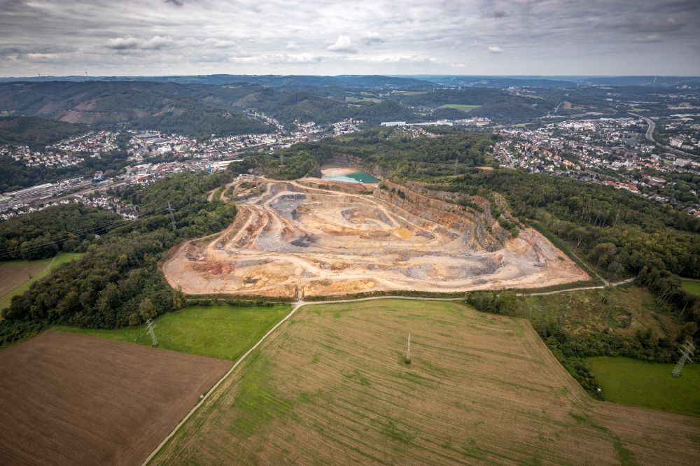 Aerial image Hagen - Quarry for the mining of Hohenlimburger Kalkwerke GmbH in the district Hohenlimburg in Hagen at Ruhrgebiet in the state North Rhine-Westphalia, Germany