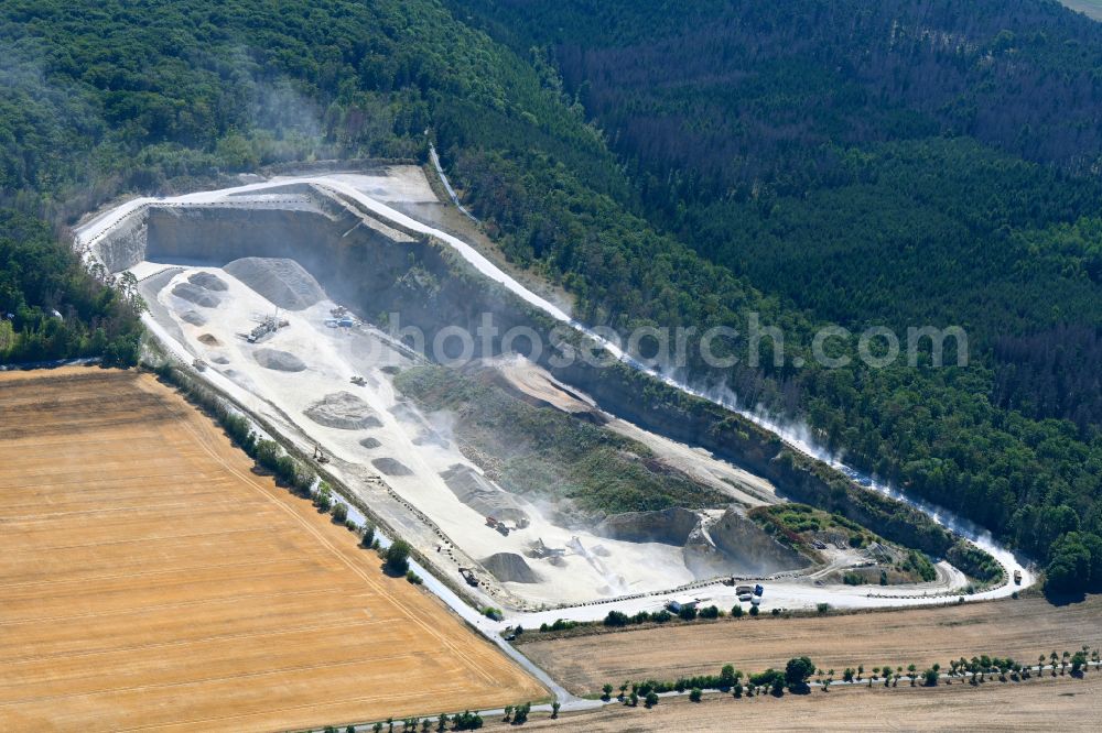 Aerial photograph Gutendorf - Quarry for the mining and handling of MKW Mitteldeutsche Hartstein- Kies- and Mischwerke GmbH in Gutendorf in the state Thuringia, Germany