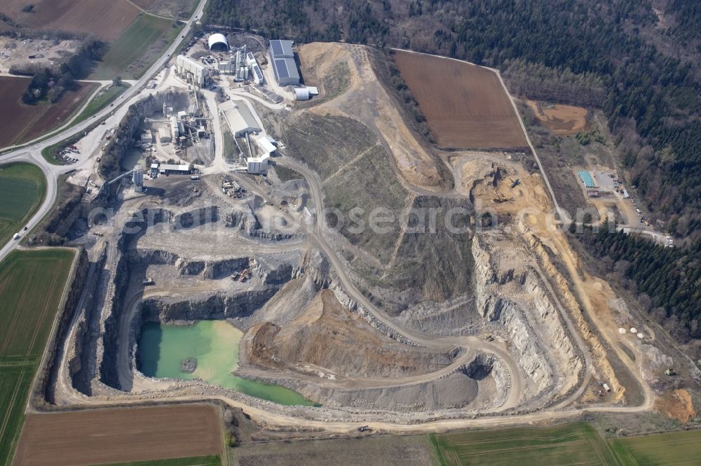 Aerial image Mötzingen - Quarry for the mining and handling of Schotterwerk Moetzingen in the state Baden-Wurttemberg, Germany