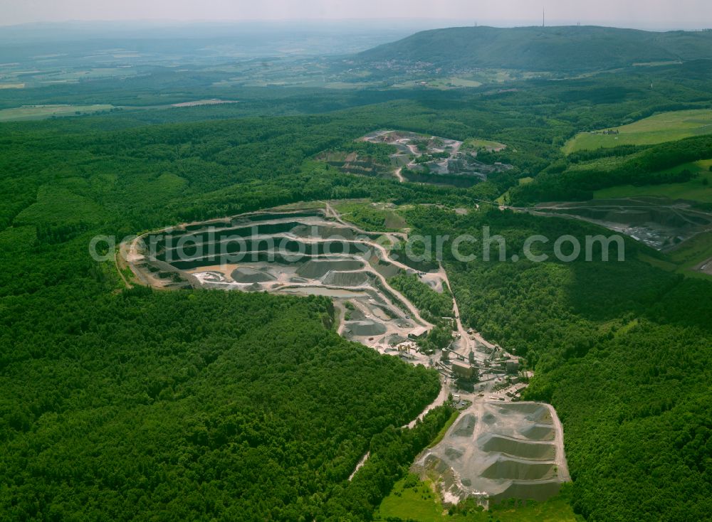 Aerial image Kirchheimbolanden - Quarry for the mining and handling of andesite at the Brunnenberg in Kirchheimbolanden in the state Rhineland-Palatinate, Germany