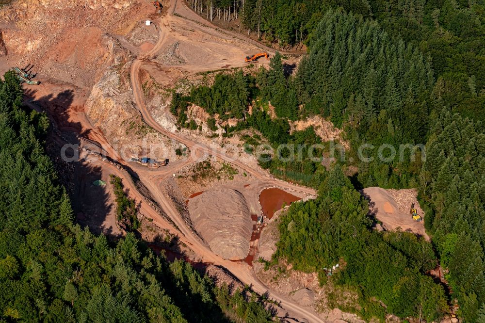 Freiamt from the bird's eye view: Quarry for the mining and handling of Fuer Buntsandstein in Freiamt in the state Baden-Wurttemberg, Germany