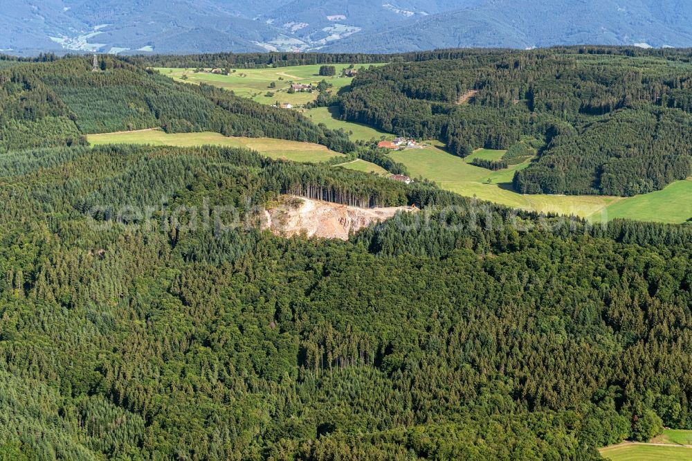 Freiamt from the bird's eye view: Quarry for the mining and handling of Fuer Buntsandstein in Freiamt in the state Baden-Wurttemberg, Germany