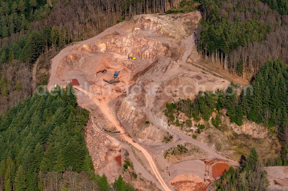 Aerial photograph Freiamt - Quarry for the mining and handling of Fuer Buntsandstein in Freiamt in the state Baden-Wurttemberg, Germany