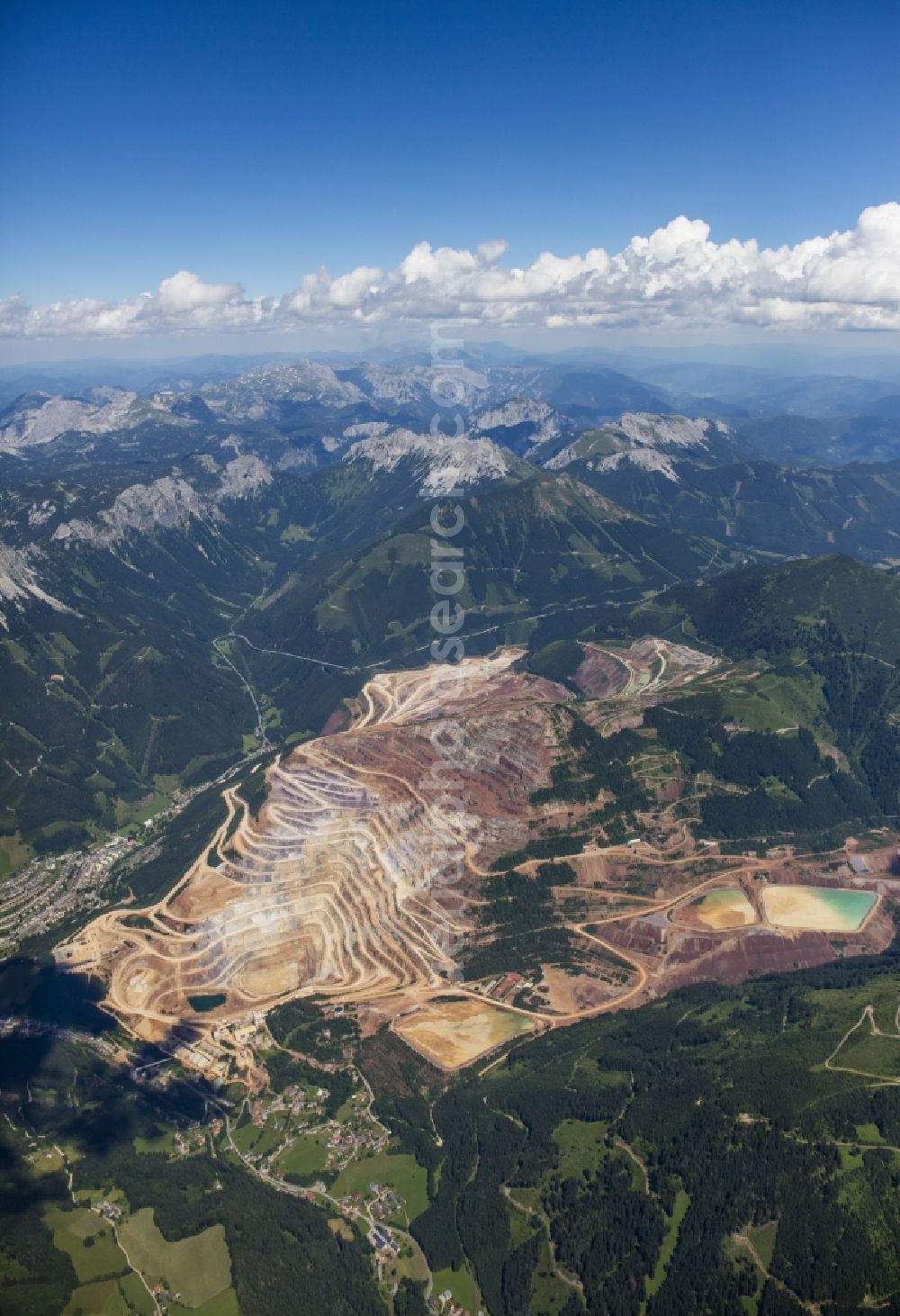 Eisenerz from the bird's eye view: Quarry for the mining and handling of iron ore in Eisenerz in Steiermark, Austria