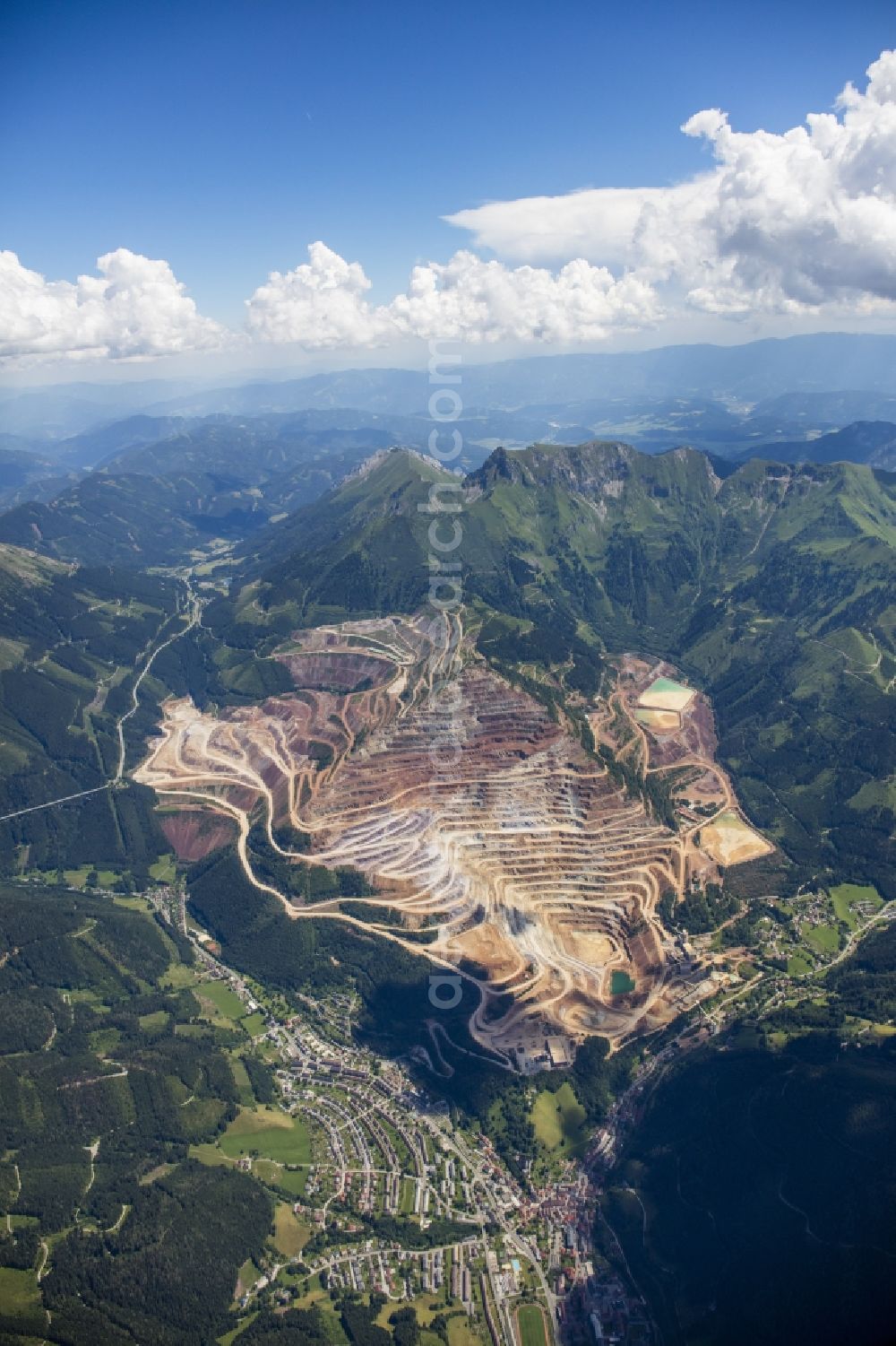 Eisenerz from the bird's eye view: Quarry for the mining and handling of iron ore in Eisenerz in Steiermark, Austria