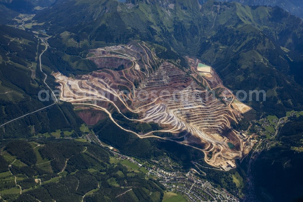 Aerial image Eisenerz - Quarry for the mining and handling of iron ore in Eisenerz in Steiermark, Austria