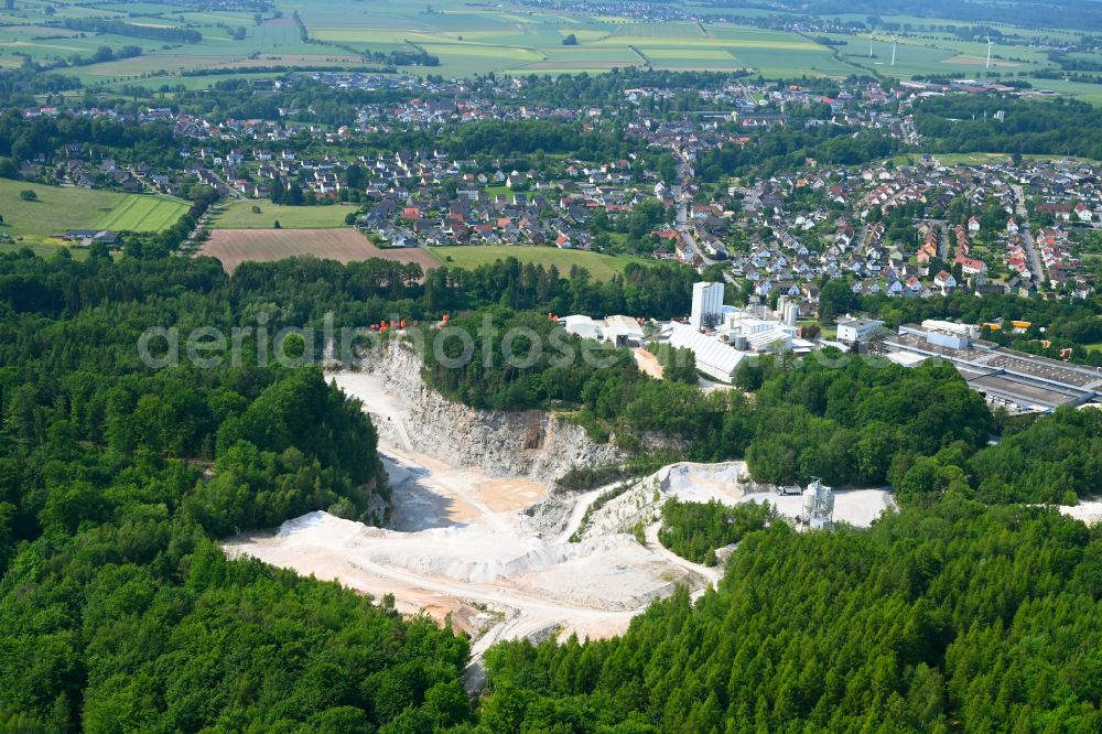 Stadtoldendorf from above - Quarry for the mining and handling of gypsum and lime in Stadtoldendorf in the state Lower Saxony, Germany