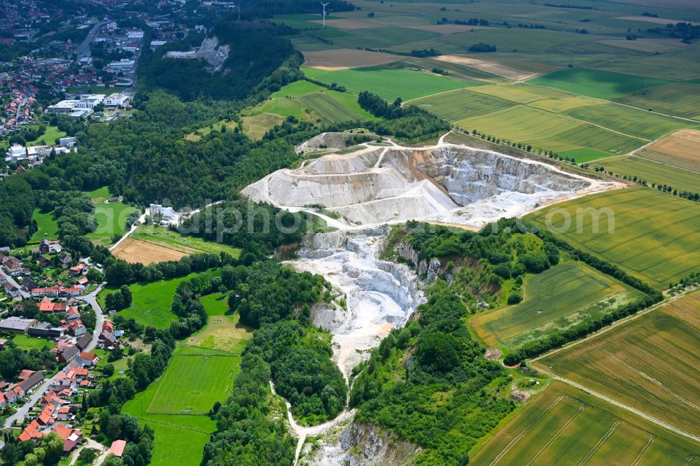 Osterode am Harz from the bird's eye view: Quarry for the mining and handling of Gips on street Katzensteiner Strasse in the district Katzenstein in Osterode am Harz in the state Lower Saxony, Germany