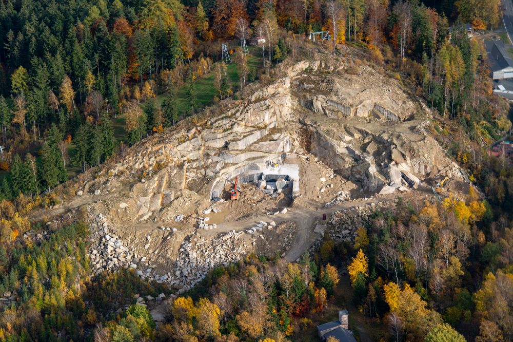 Flossenbürg from above - Quarry for the mining and handling of granite on street Silberhuettenstrasse in Flossenbuerg in the state Bavaria, Germany
