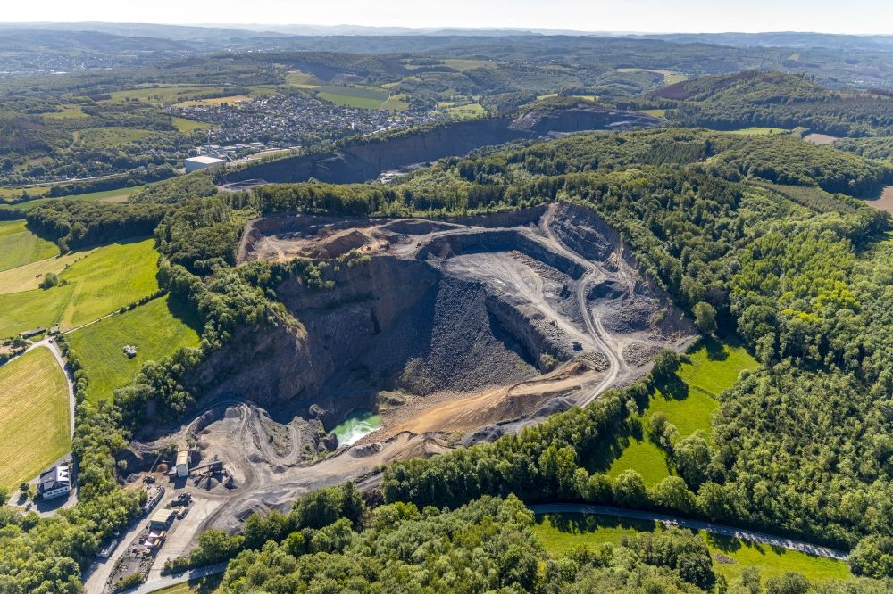Aerial image Herdringen - Quarry for the mining and handling of granite in Herdringen in the state North Rhine-Westphalia, Germany