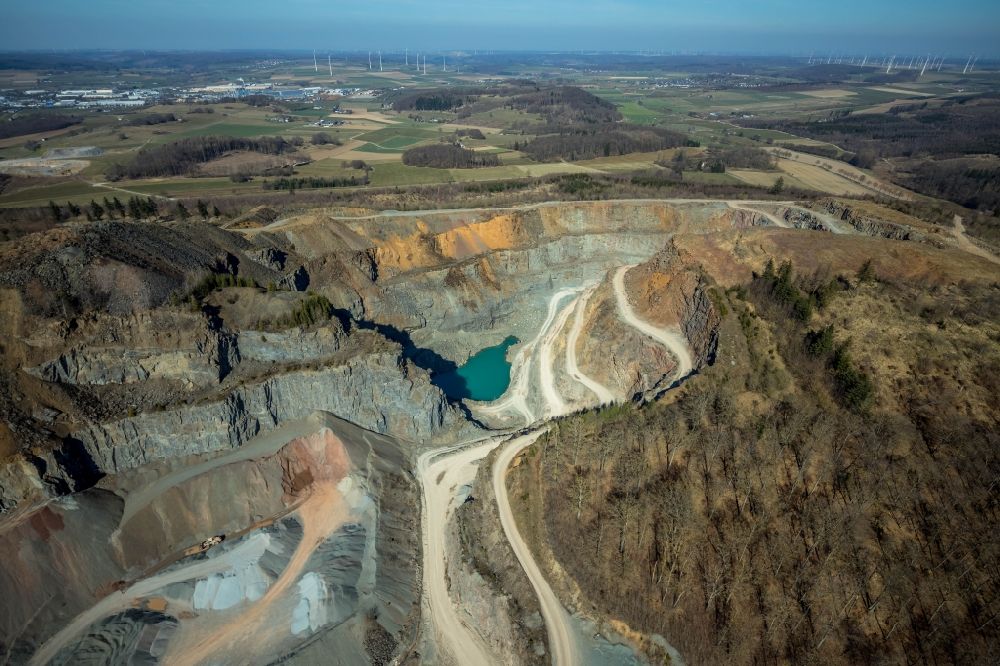 Aerial photograph Brilon - Quarry for the mining and handling of Grauwacke of Westdeutschen Grauwacke Union GmbH in Brilon in the state North Rhine-Westphalia, Germany
