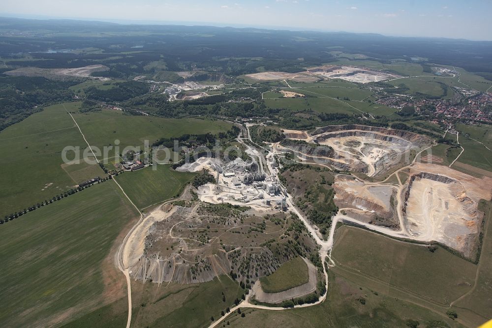 Aerial image Elbingerode (Harz) - Quarry for the mining and handling of Kalk in Elbingerode (Harz) in the state Saxony-Anhalt, Germany